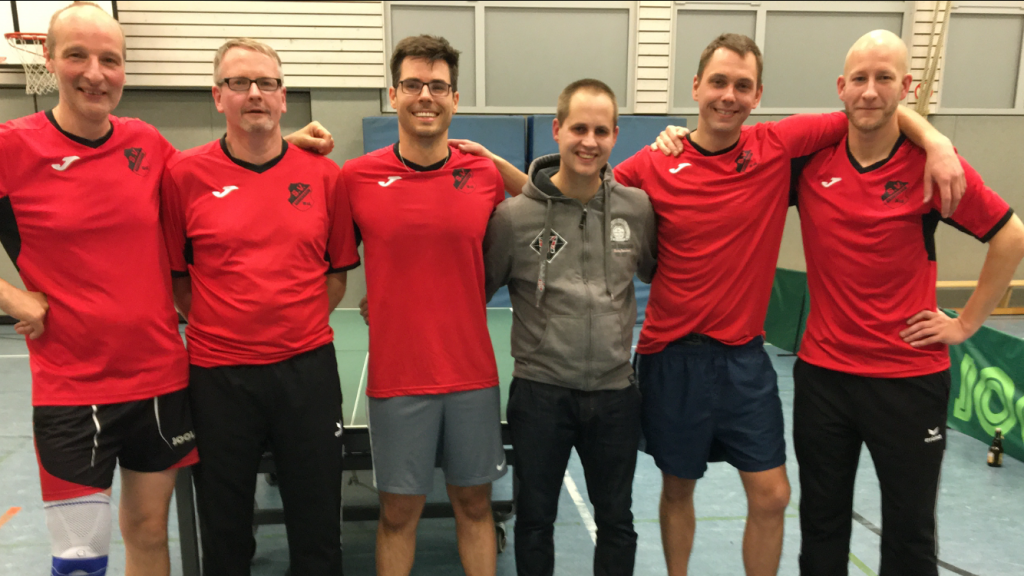 Tischtennis 2. Herren - Andreas Thiele, Guido Braun, David Mieloczinski, Sebastian Dartmann, Mike Brüschin und Henrik Pöppelmeier